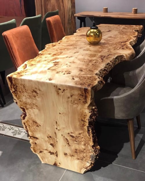 Waterfall Table - Wooden Live Edge Clear Table - Mappa Burl | Tables by Tinella Wood