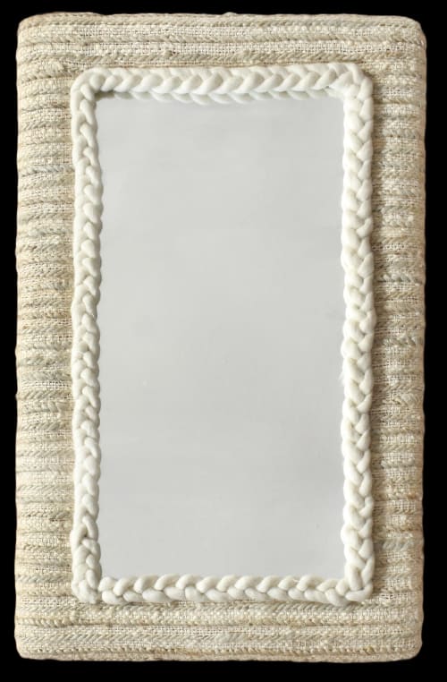Silver Handwoven Jute & Wool Frame Rustic Home Decor Handmade Wool Mirror for Living Room | Decorative Objects by Swiflo