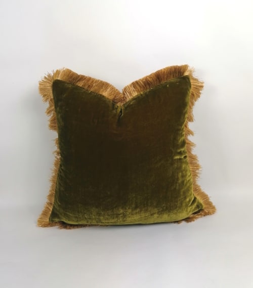 chartreuse silk velvet pillow // green silk velvet cushion | Pillows by Velvet Fringe