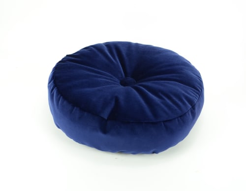midnight blue velvet cushion // round velvet pouf pillow | Pillows by velvet + linen