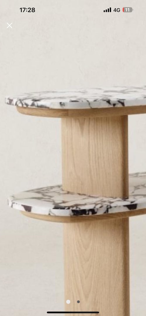 Handmade Calacatta Viola Marble & Oak Console Table - Modern Entryway Accent Shelf | Buffet Table in Tables by AEGEAN MARBLE ARTISAN ATELIER