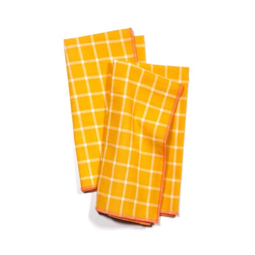Tepache Yellow Windowpane Cloth Dinner Napkins, Set of 2 | Linens & Bedding by Willow Ship