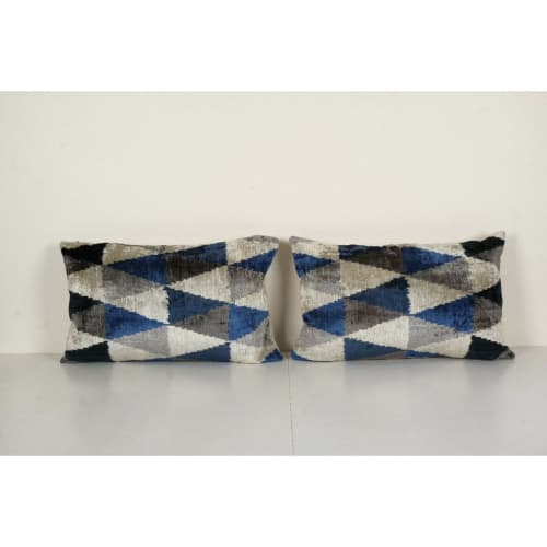 Handmade Triangle Ikat Velvet Pillow, Set of Two Blue Woven | Linens & Bedding by Vintage Pillows Store