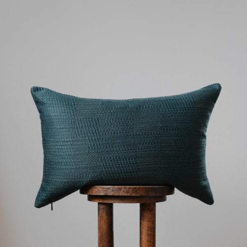 Turquoise Woven Geometric Pattern with Gold Pillow 16x24 | Pillows by Vantage Design
