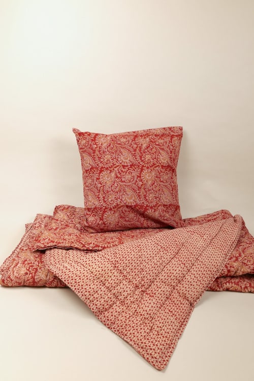 Scarlet Echo Kalamkari Cotton Quilt | Linens & Bedding by Ninéh