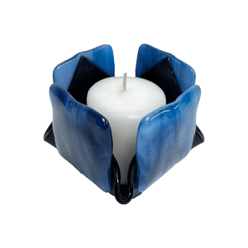 Streaky Blue Glass Candleholder | Candle Holder in Decorative Objects by Sand & Iron