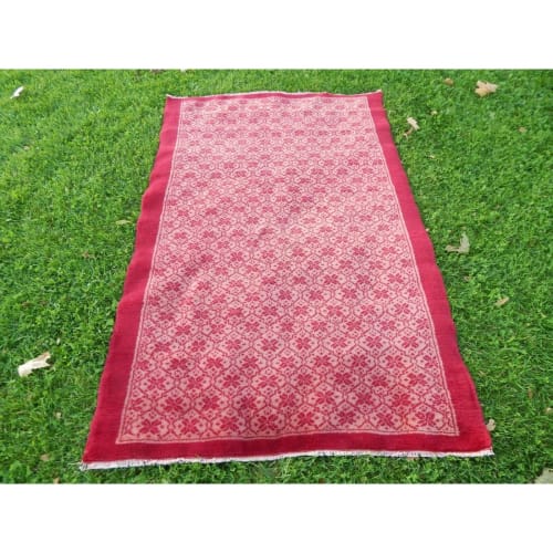 Vintage Turkish Soft Wool Floral Tulu Rug 3'10" X 5'11" | Rugs by Vintage Pillows Store