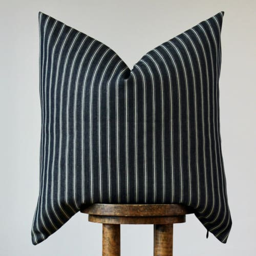 Dark Navy & White Stripe Pillow 24x24 | Pillows by Vantage Design