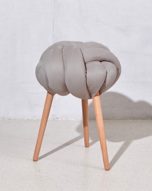 Arora Grey Vegan suede Knot Stool | Counter Stool in Chairs by Knots Studio