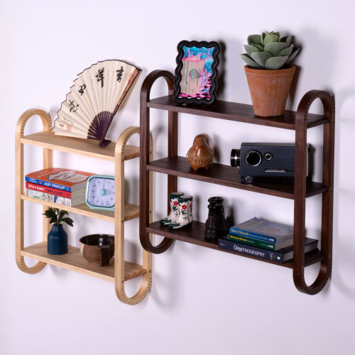 Three Tiered Wall Shelves: Pine, Walnut, Cherry Finish | Shelving in Storage by Spacecraft Furnishing