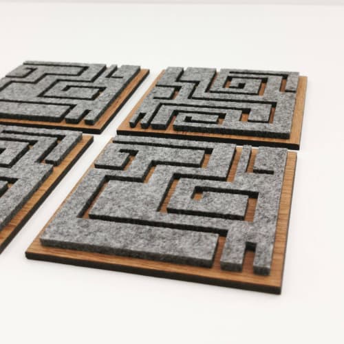 Wood and felt coasters "Maze". Set of 4 or 4+1 big | Tableware by DecoMundo Home