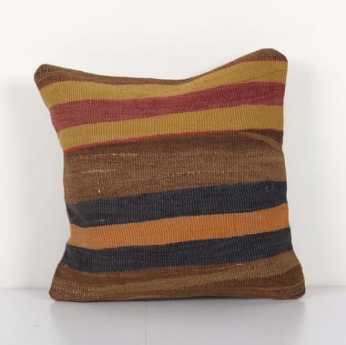 Anatolian Striped Kilim Pillow, Wool Organic Cushion Cover 1 | Pillows by Vintage Pillows Store