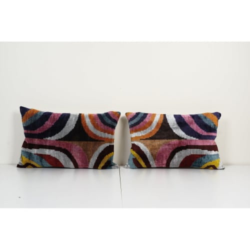 Pair Silk Ikat Velvet Pillow, Set of Two Silk Ikat Lumbar | Linens & Bedding by Vintage Pillows Store