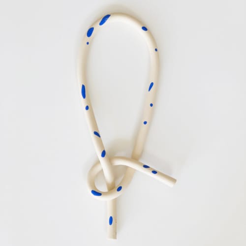 Clay Object 25 - Blue Dots Long Knot | Sculptures by OBJECT-MATTER / O-M ceramics