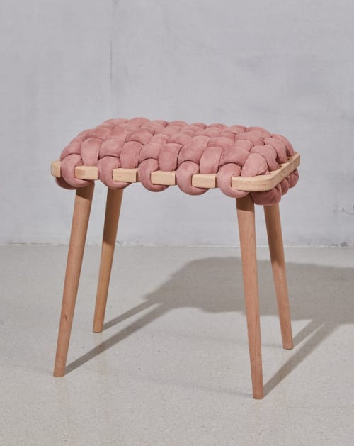 Rose Pink Vegan Suede Woven Stool | Chairs by Knots Studio