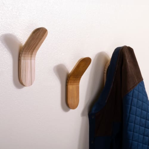 Pack of 2: Mid Century Modern Walnut Coat Hook Handmade Bent Wood Wall Hanger | Hardware by Spacecraft Furnishing