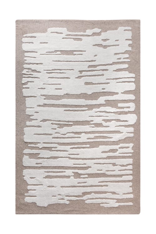 Handmade Wool Area Rug, Beige Ivory Abstract Linear Carpet, Modern Scandinavian Floor Decor | Rugs by Swiflo