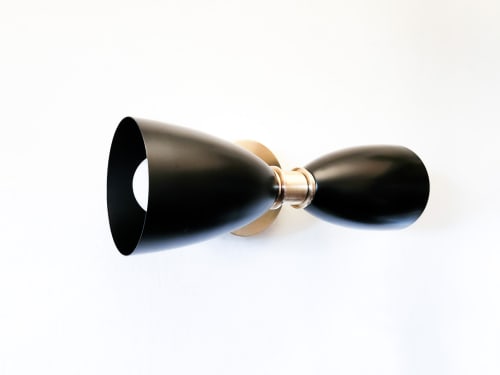 2-Armed Art Deco Sconce - Matte Black & Brushed Brass | Sconces by Retro Steam Works