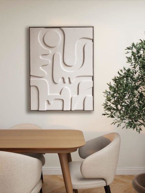Unique Textured Relief Artwork - Sculptural Painting - Sandy White Decor - 3D Wall Art - Handmade Housewarming Gift - Wabi Sabi Interior | Wall Hangings by Vaiva Art Atelier