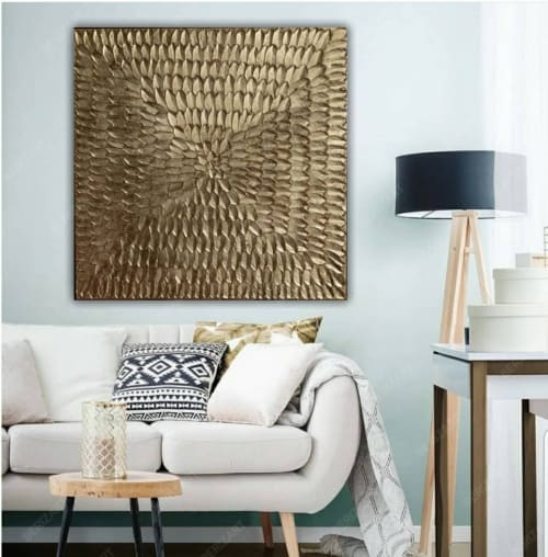3D gold leaf painting gold wall art gold abstract painting | Oil And Acrylic Painting in Paintings by Berez Art