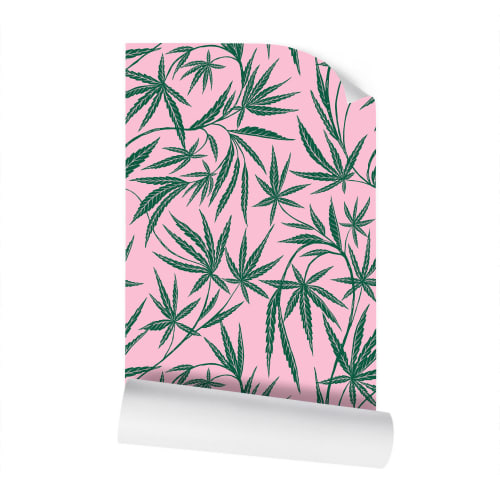 Cannabis IVI Green on Pink - Large Wallpaper Print | Wall Treatments by Sean Martorana