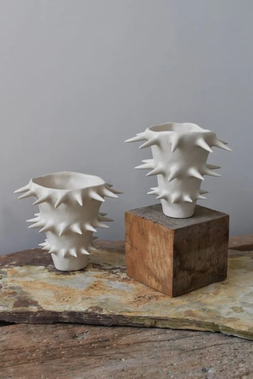 Spikes White Ceramic Flower Vase V | Vases & Vessels by OWO Ceramics