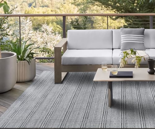 Handmade Grey Geometric PET Area Rug, Modern Indoor Outdoor Floor Carpet | Rugs by Swiflo