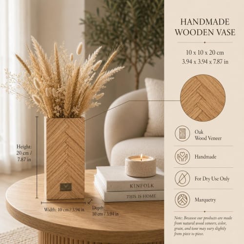 Handmade Oak Wooden Vase, Modern Marquetry Decor, Scandinavian Minimalist Home Accent, Housewarming Gift | Vases & Vessels by Vesta Corte
