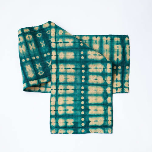 Raffia Shibori Table Runner - Cocoon & Moth Pattern-Emerald | Linens & Bedding by Tanana Madagascar