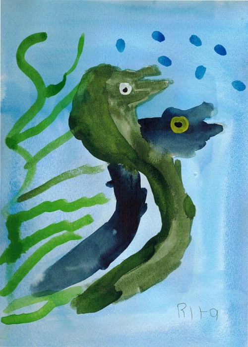 Eels - Original Watercolor | Watercolor Painting in Paintings by Rita Winkler - "My Art, My Shop" (original watercolors by artist with Down syndrome)