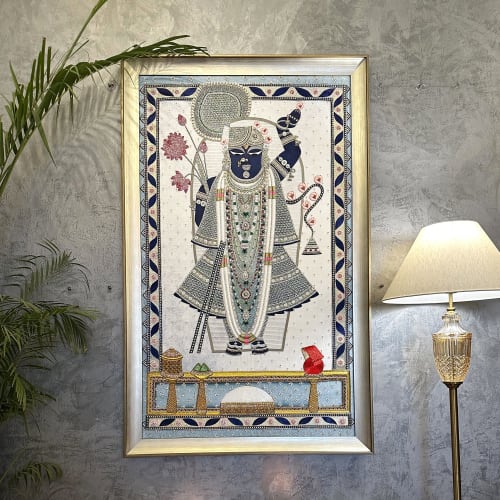 Shrinathji Handmade Embroidered Precious Bejewelled Art For | Wall Hangings by MagicSimSim
