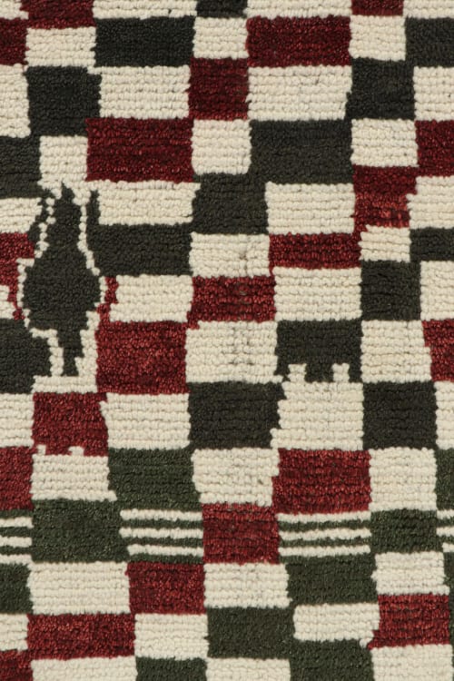 Rug & Kilim’s Moroccan style rug in White, Red and Brown Checkered Pattern | Rugs by Rug a