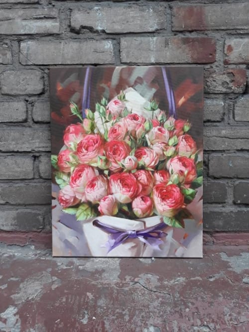High painting flowers, Rose flowers painting original | Oil And Acrylic Painting in Paintings by Natart