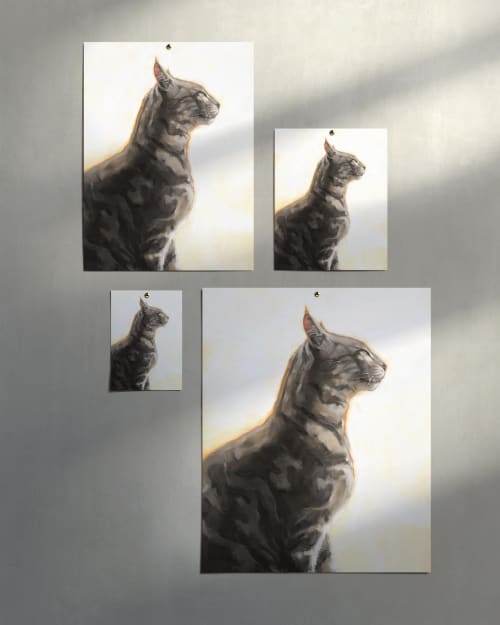 Bengal Marble Tabby Cat Giclée Print, Striped Cat Wall Art, Archival Ink Painting | Prints in Paintings by The Ugly Cat Studio