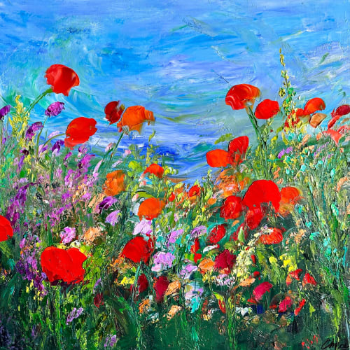 Orange Poppies | Oil And Acrylic Painting in Paintings by Checa Art