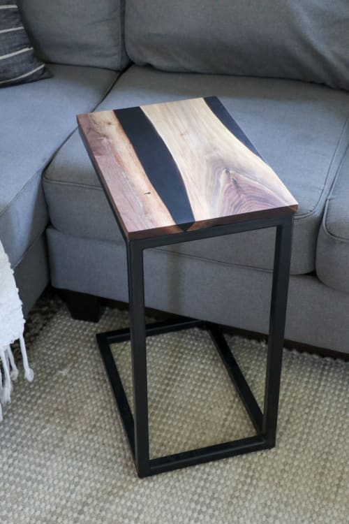 Black Epoxy Walnut River Side C Table (in stock) | Side Table in Tables by Hazel Oak Farms