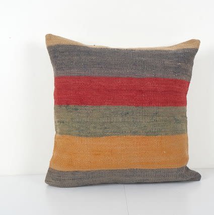 Anatolian Kilim Pillow Cover, Colorful Striped Handwoven Kil | Pillows by Vintage Pillows Store