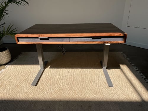 Slim Desk - 48" - Rustic Walnut - Blue Walnut Drawer | Tables by ROMI