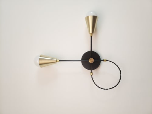 Minimalist Black and Gold Wall Sconce - 2 Bulb Light Fixture | Sconces by Retro Steam Works