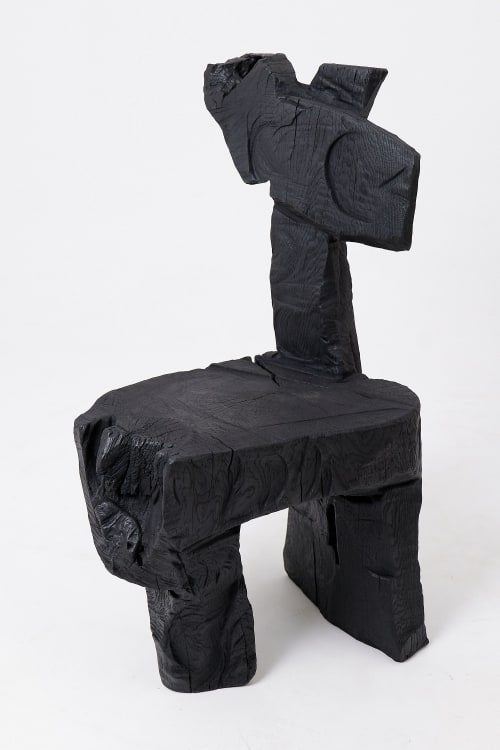 Brutalist Sculptural Chair, Carved, Solid Wood, Oak, Black, Rustic | Bench in Benches & Ottomans by Logniture