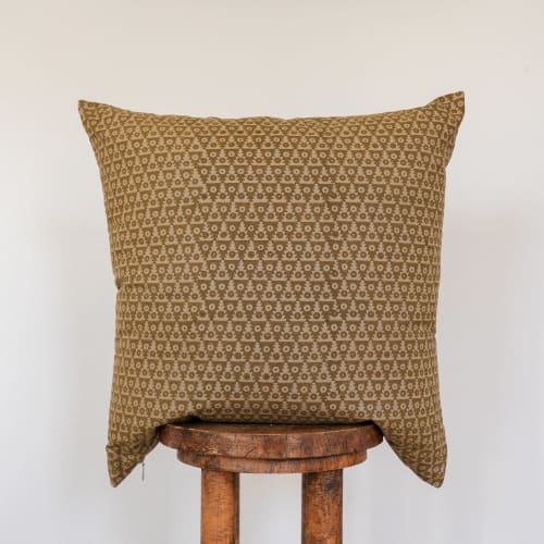 Olive Green Triangle and Circle Motifs Pillow 22x22 | Pillows by Vantage Design