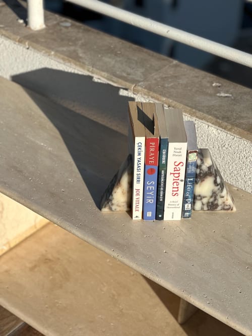 Handcrafted Marble Bookend: Natural Stone Paperweight Door Stopper | Book Case in Storage by AEGEAN MARBLE ARTISAN ATELIER