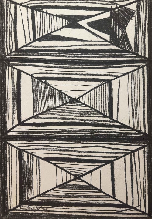 Deception - Original Charcoal Drawing - Geometric Op Art | Drawings by Eman's Gallery