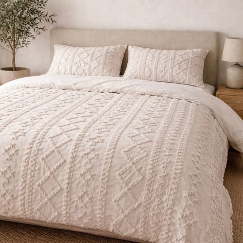 Sonoma Tufted Duvet Cover Set — Textured Cotton in Soft Whit | Linens & Bedding by Busa Designs