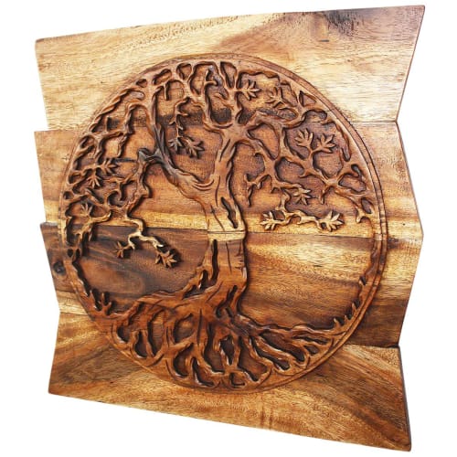 Haussmann® Wood Tree of Life Round on Uneven Boards 24 x 24 | Engraving in Art & Wall Decor by Haussmann®