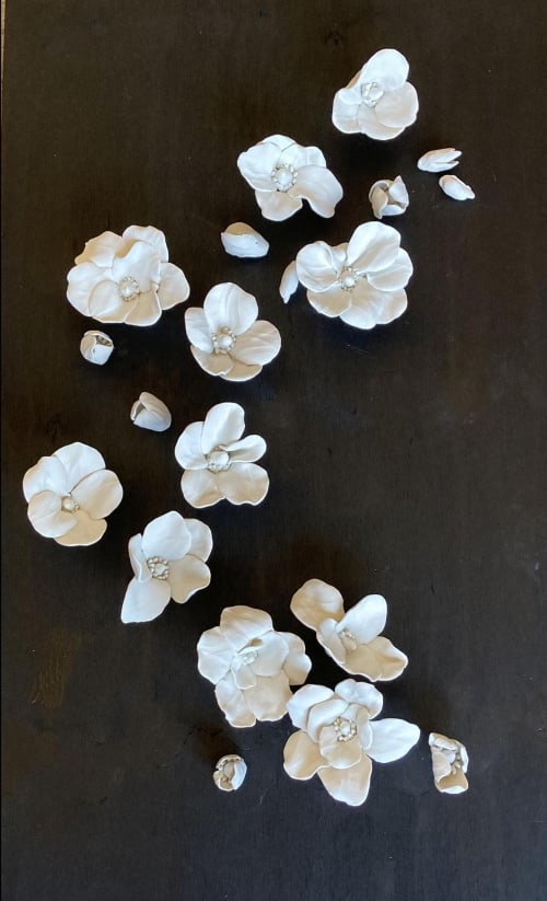 Handmade Floral Sculpture - Set of 20 Magnolia Flowers | Wall Hangings by Leramic