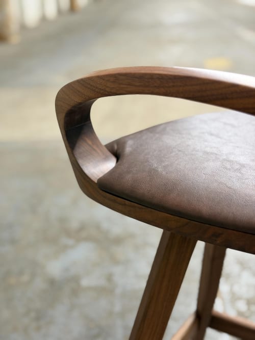 Mid-Century Modern Swivel Counter Stool – Solid Wood Tractor Seat Bar Stool with Cushion, Made to Order, Made in USA | Chairs by Marco Bogazzi