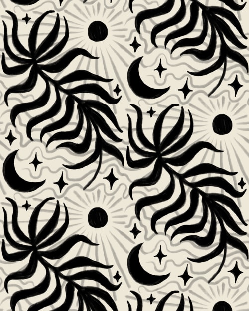 Lunar Leaf Traditional Wallpaper - Prepasted, neutral | Wallpaper by Samantha Santana Wallpaper & Home