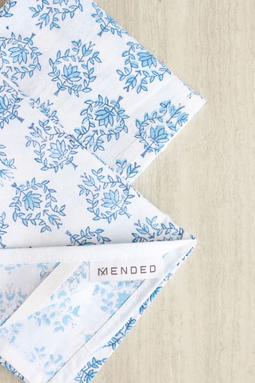 Tea Towel - Lotus, Navy & Lotus Blue | Linens & Bedding by Mended