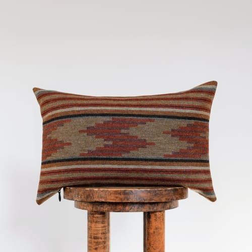 Brown, Beige, Terracotta Geometric Wool Lumbar 12x18 | Pillow in Pillows by Vantage Design